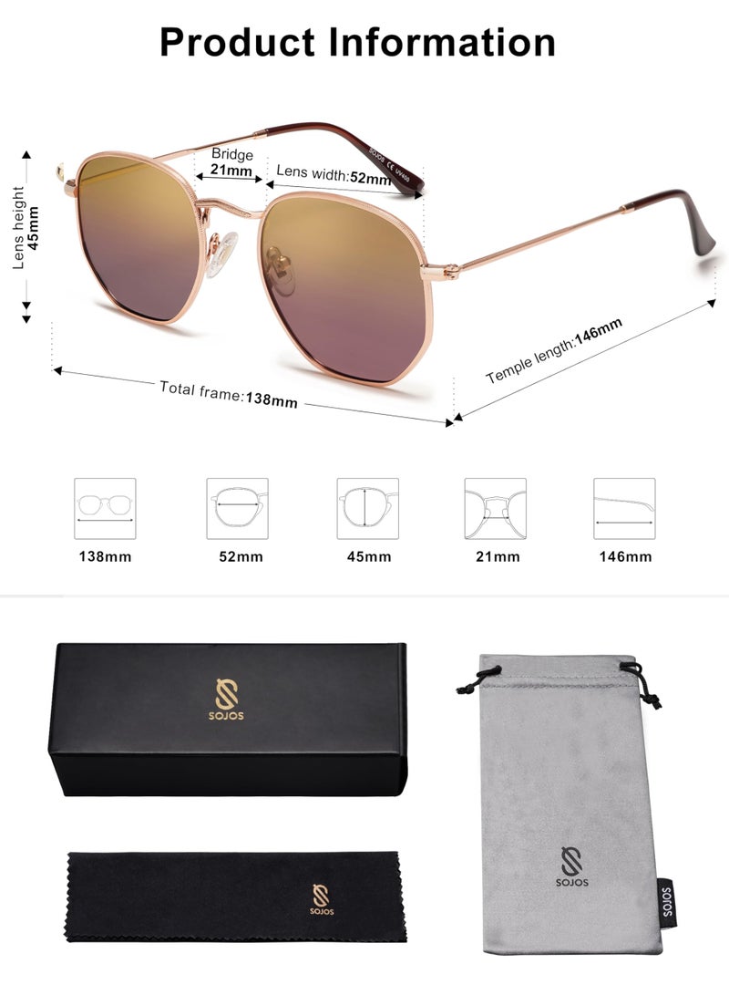 SOJOS Small Square Polarized Sunglasses for Men and Women Polygon Mirrored Lens SJ1072 with Rose Gold Frame/Gold/Purple Lens - Image 5