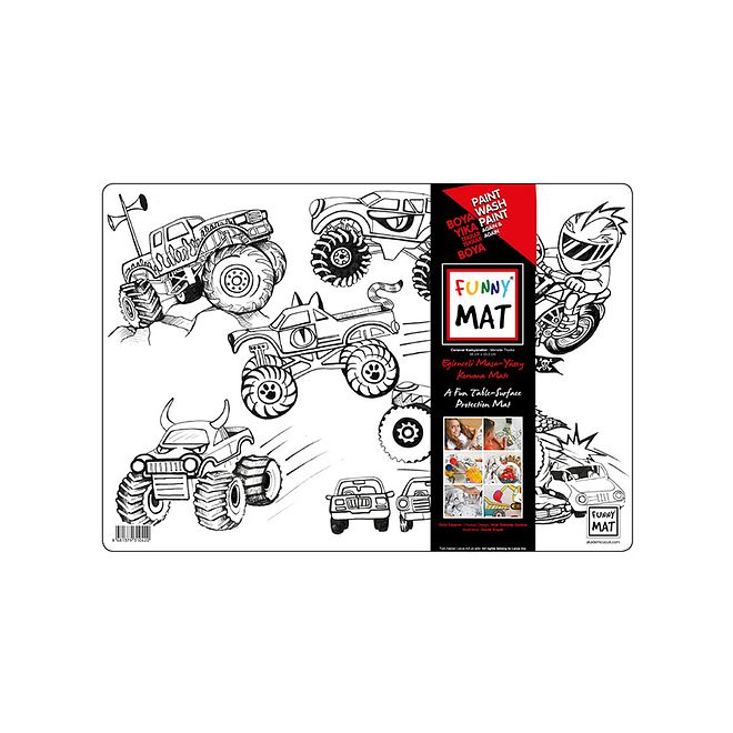 Funny Mat Monster Trucks Colorable Silicone Table Mat, Washable, 3 , L48xB33.5xH2cm, Dual-Sided Use - Image 1