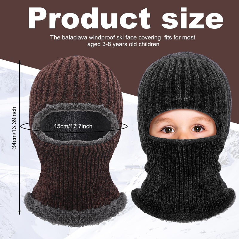 Jeere 2 Pcs Winter Ski Mask for Kids Face Cover Knitted Balaclava Ski Plush Mask for Boys Outdoor Sport Bike Cycling(Black and Brown) - Image 2