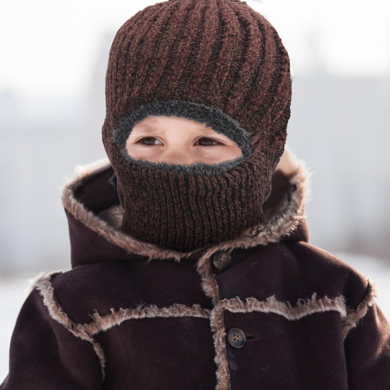 Jeere 2 Pcs Winter Ski Mask for Kids Face Cover Knitted Balaclava Ski Plush Mask for Boys Outdoor Sport Bike Cycling(Black and Brown) - Image 5
