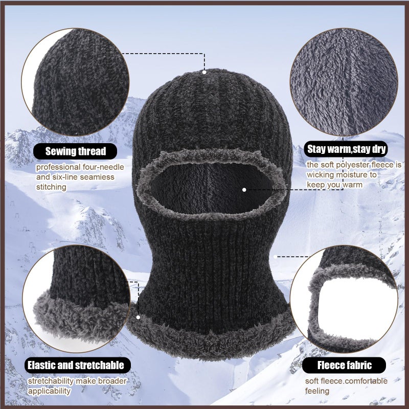 Jeere 2 Pcs Winter Ski Mask for Kids Face Cover Knitted Balaclava Ski Plush Mask for Boys Outdoor Sport Bike Cycling(Black and Brown) - Image 3