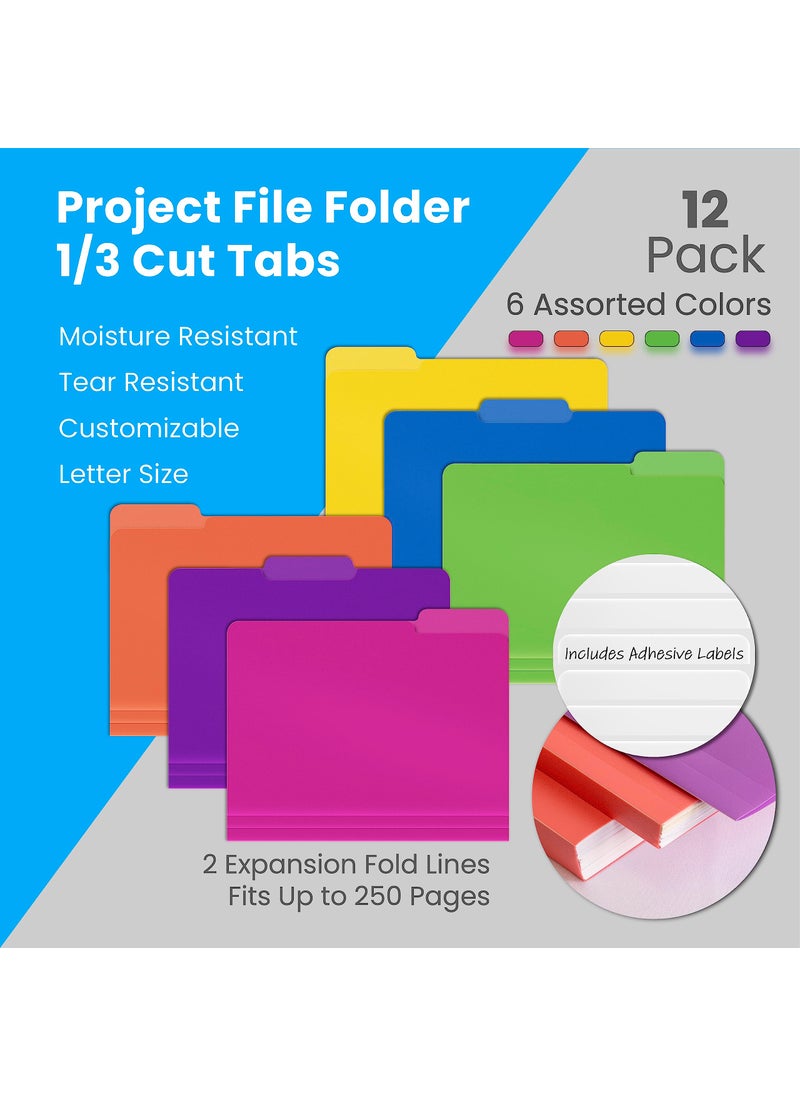 Better Office Products Better Office Products Heavyweight Poly File Folders, 1/3 Cut Tabs, 12 Pack, Assorted Colors, Letter Size, with Adhesive Labels,  - Image 2