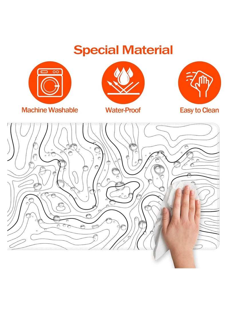 NNEWVANTE - Super Smooth Fabric,Minimalist Desk Mat Topographic Pattern Gaming Mouse Pad Large Desk Pad with Stitched Edges Gaming Mousepad Aesthetic Deskmat, Keyboard Pad for Women Desk 31.5"x11.8" White - Image 1