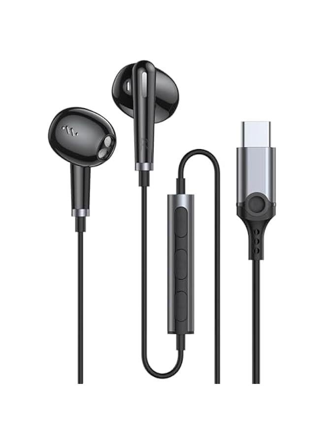 Concretization Type C Headphones / USB C Headphones for Samsung Galaxy S25 S24 S23 Ultra S22 S21 FE S20 A54 A53 Or iphone17/16/15 , USB C Earphones with Mic Volume Control Wired Earbuds 545 Black - Image 1