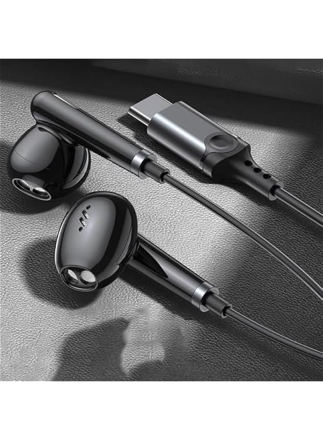 Concretization Type C Headphones / USB C Headphones for Samsung Galaxy S25 S24 S23 Ultra S22 S21 FE S20 A54 A53 Or iphone17/16/15 , USB C Earphones with Mic Volume Control Wired Earbuds 545 Black - Image 2