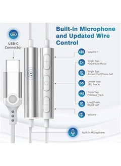 Concretization USB C Headphones for Galaxy S24 S23 Ultra S22 S21 FE S20 A54 A53 USB C Earphones with Mic Volume Control Wired Earbuds USB Type C Headphones for iPhone 16 15 Pro Max Plus iPad Pro Pixel 8 7 6  - Image 4
