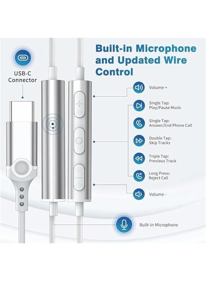 Concretization Type C Headphones / USB C Headphones for Samsung Galaxy S25 S24 S23 Ultra S22 S21 FE S20 A54 A53 Or iphone17/16/15 , USB C Earphones with Mic Volume Control Wired Earbuds 545 Black - Image 4