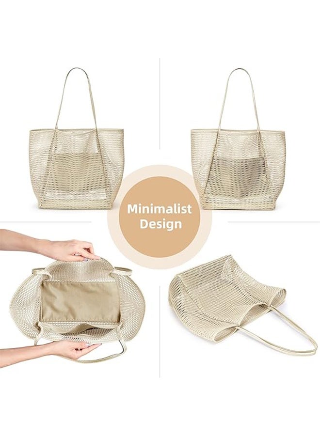 ليمون حقيبة توت شبكية من نايلون الشاطئ، حقيبة توت كاجوال نسائية قابلة للطي، بسعة 23 لترًا كحد أقصى، حقيبة كتف مثالية لرحلات الشاطئ والنزهات. - Image 5