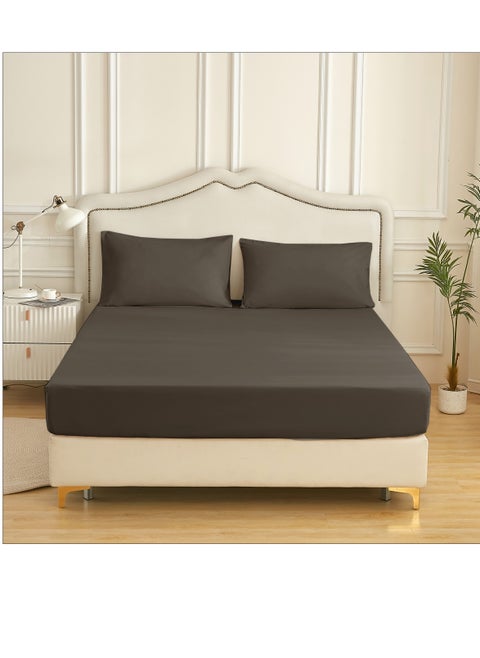 Bedding Fitted Sheet - Fits 120x200 Cm Bed For Twin Bed 2 Pcs (1 Fitted Sheet and 1 Pillowcase) - 30 Cm Deep Pocket - Solid Bed Sheet