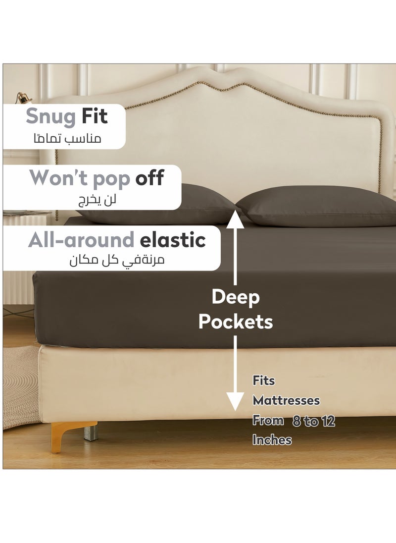 Bedding Fitted Sheet - Fits 120x200 Cm Bed For Twin Bed 2 Pcs (1 Fitted Sheet and 1 Pillowcase) - 30 Cm Deep Pocket - Solid Bed Sheet