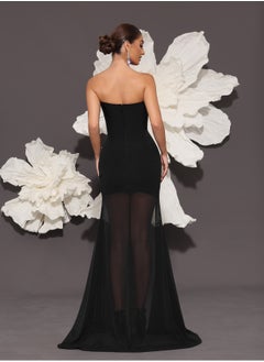 Meilun Women's Black Strapless Beaded Maxi Evening Dress  - Image 2