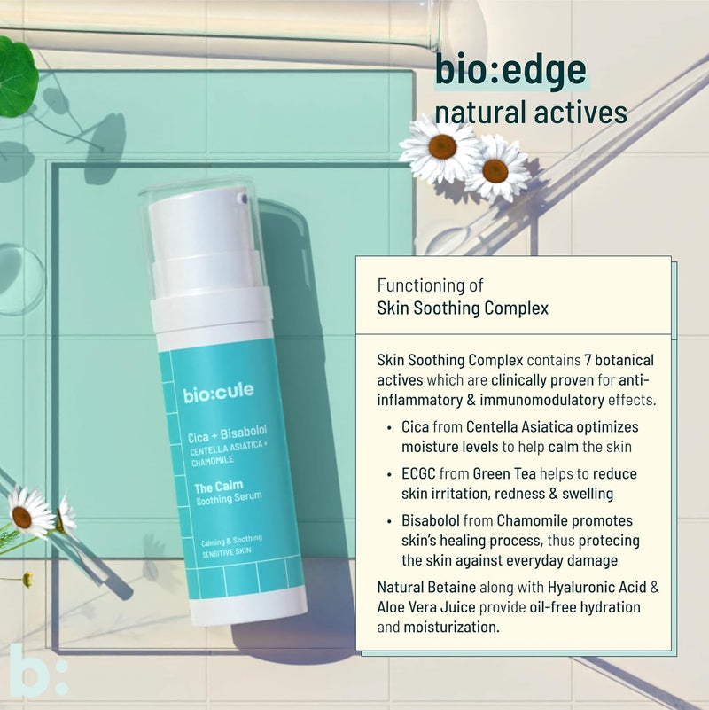 biocule The Calm Soothing Serum Cica  Bisabolol for Skin Soothing  Calming Enriched with Aloe Vera Cucumber  Green Tea Face Serum to Reduce Skin Inflammation  Redness Sensitive Skin 30ml - Image 4