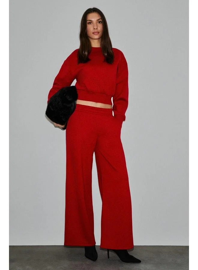 GRIMELANGE ENAVIE Women's Oversize Waist Elastic Double Pocket Red Sweatpants.