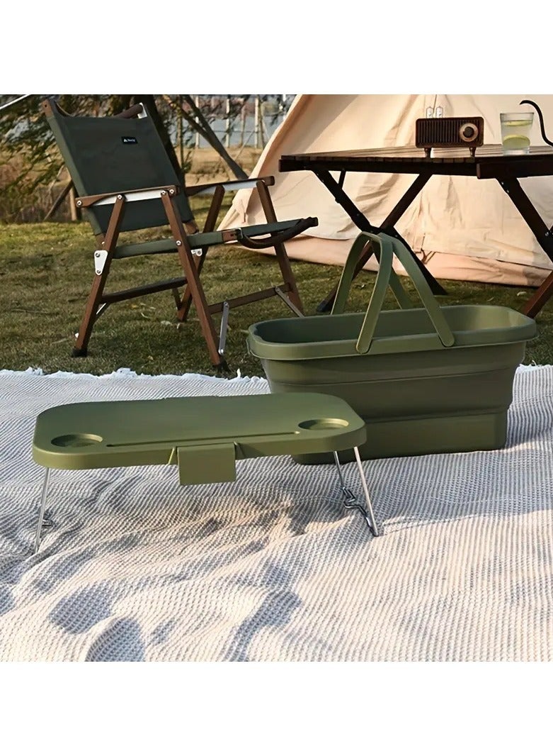 Generic 1pc Picnic Basket Outdoor Waterproof Basket Outdoor Camping Folding Box Picnic Storage Basket Set Folding Bucket (Army Green)  - Image 1