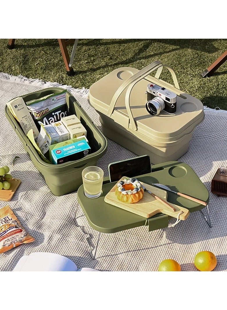 Generic 1pc Picnic Basket Outdoor Waterproof Basket Outdoor Camping Folding Box Picnic Storage Basket Set Folding Bucket (Army Green)  - Image 4