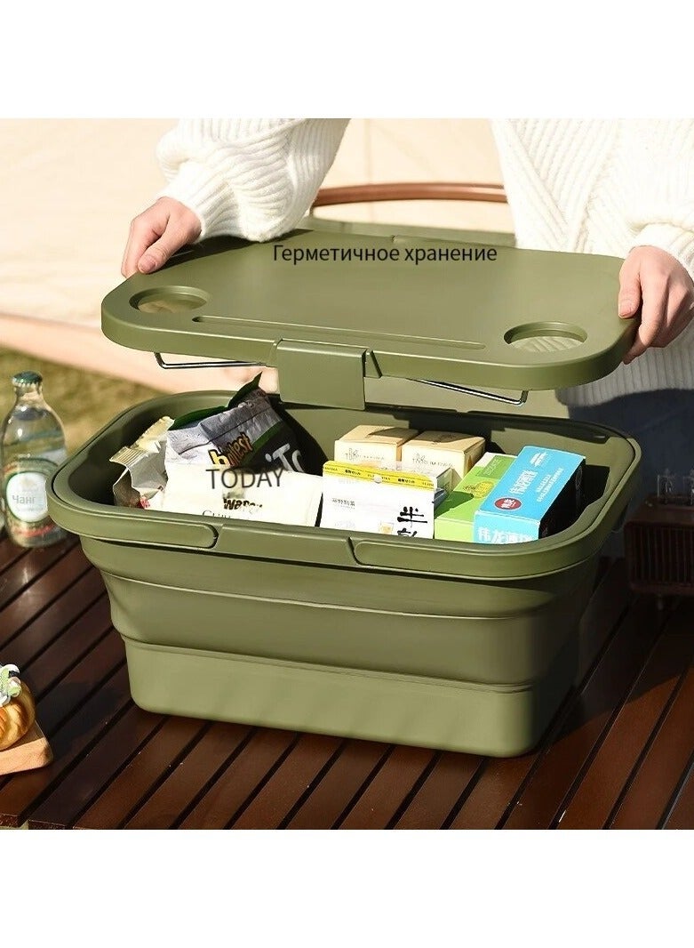 Generic 1pc Picnic Basket Outdoor Waterproof Basket Outdoor Camping Folding Box Picnic Storage Basket Set Folding Bucket (Army Green)  - Image 3
