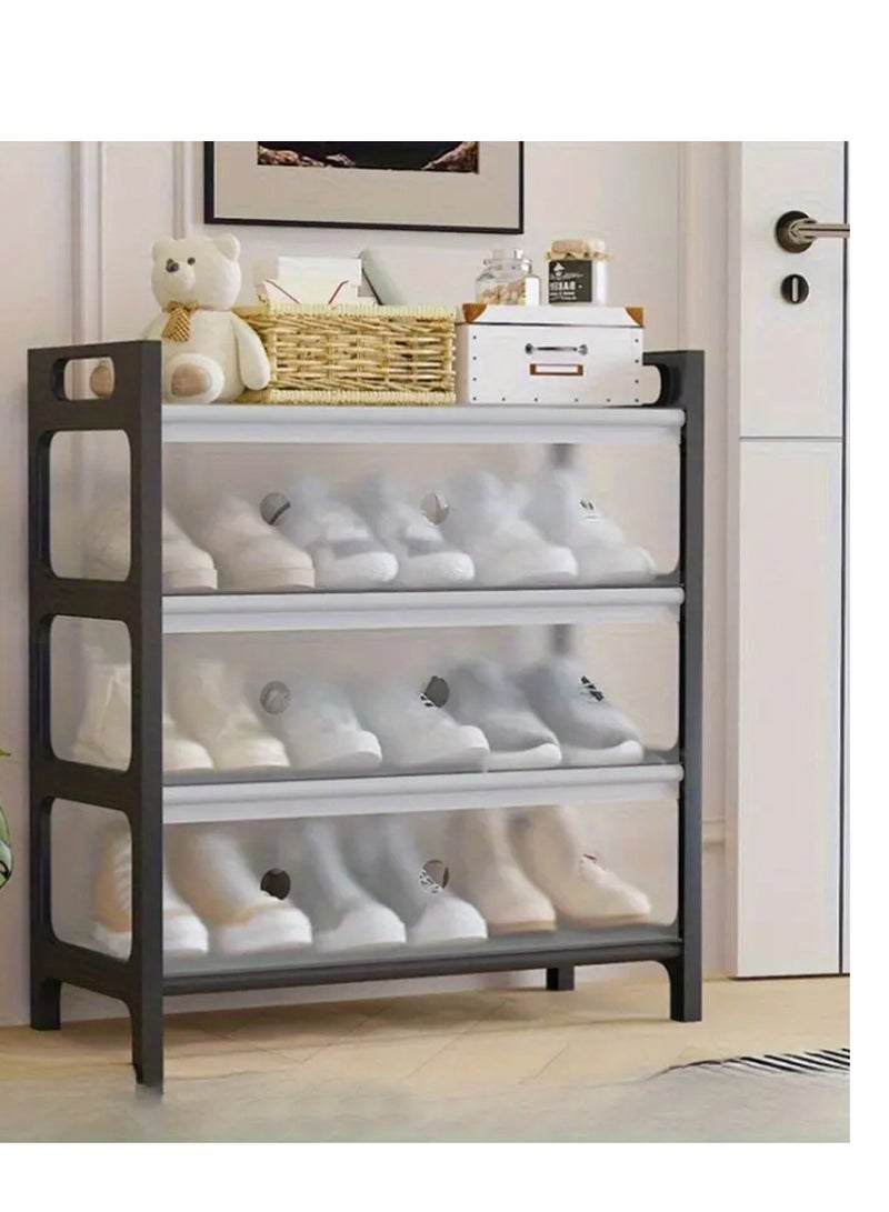 𝐅𝐅𝐃 3-Tier Dustproof Shoe Rack Organizer for Entryway – Heavy-Duty Alloy & Plastic Shoe Storage Shelf with Translucent Cover, Adjustable Layers, Moisture-Proof, Space-Saving, 80×32×63 cm - Image 2