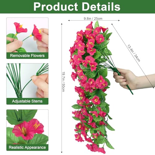 Bassion Artificial Hanging Flowers for Outdoors, 2 Pack UV Resistant Fake Flowers Rose Red Silk Morning Glory Faux Petunias Hanging Artificial Plants Trailing Vines for Home Porch Garden Planter Decor - Image 3
