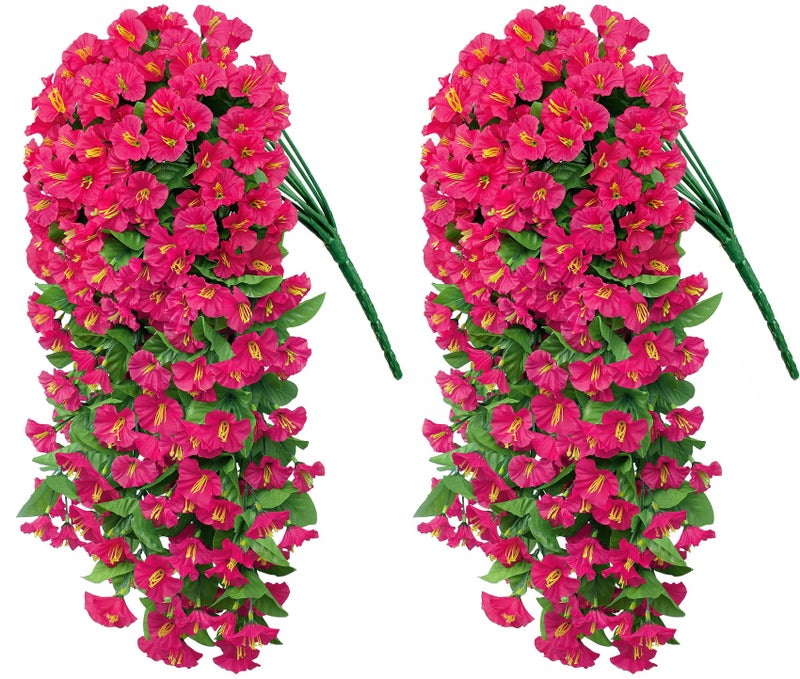 Bassion Artificial Hanging Flowers for Outdoors, 2 Pack UV Resistant Fake Flowers Rose Red Silk Morning Glory Faux Petunias Hanging Artificial Plants Trailing Vines for Home Porch Garden Planter Decor - Image 2