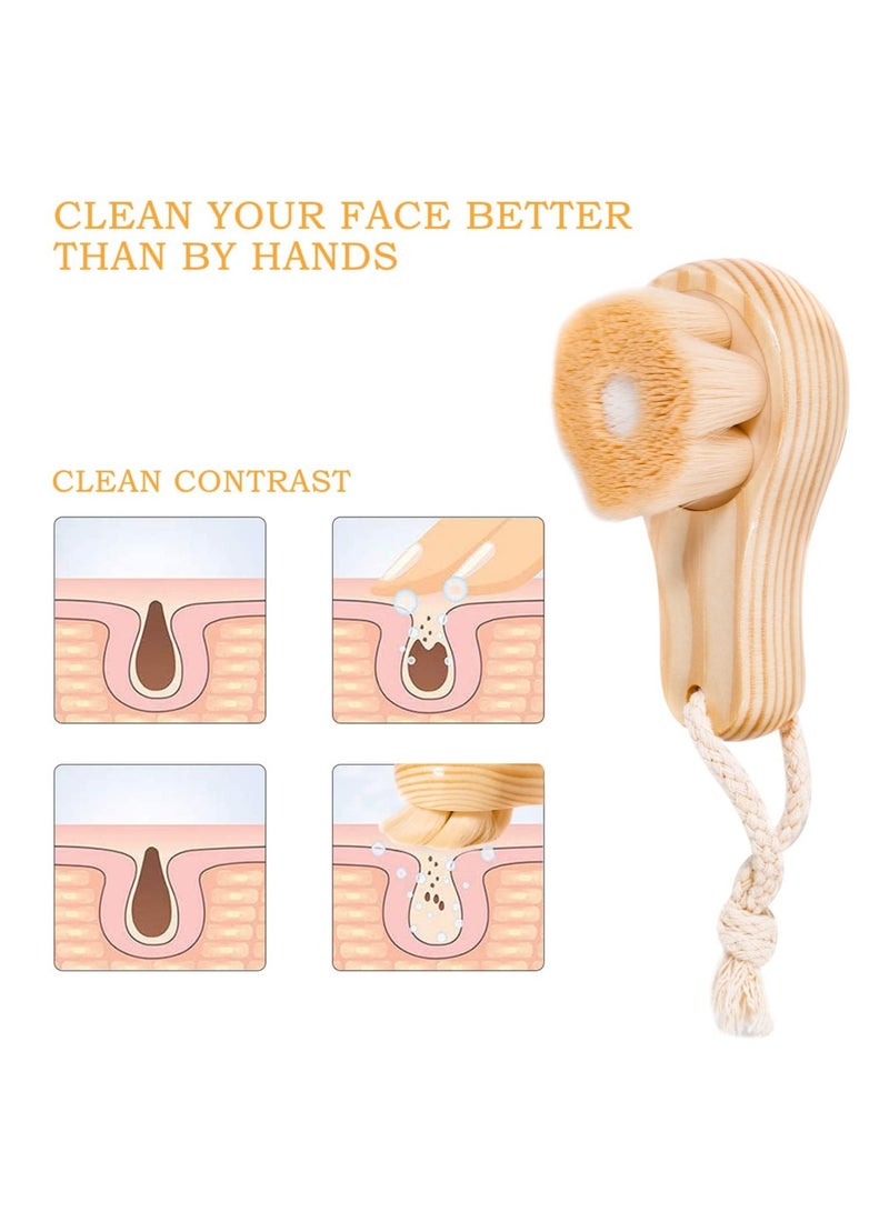 SYOSI Facial Cleansing Brush for Face Exfoliation, Excefore 2 Pack Ultra Fine Soft Bristle Face Brush for Deep Pore Cleansing, Wooden Handle Skin Cleaning Scrubbers for Men and Women - Image 5