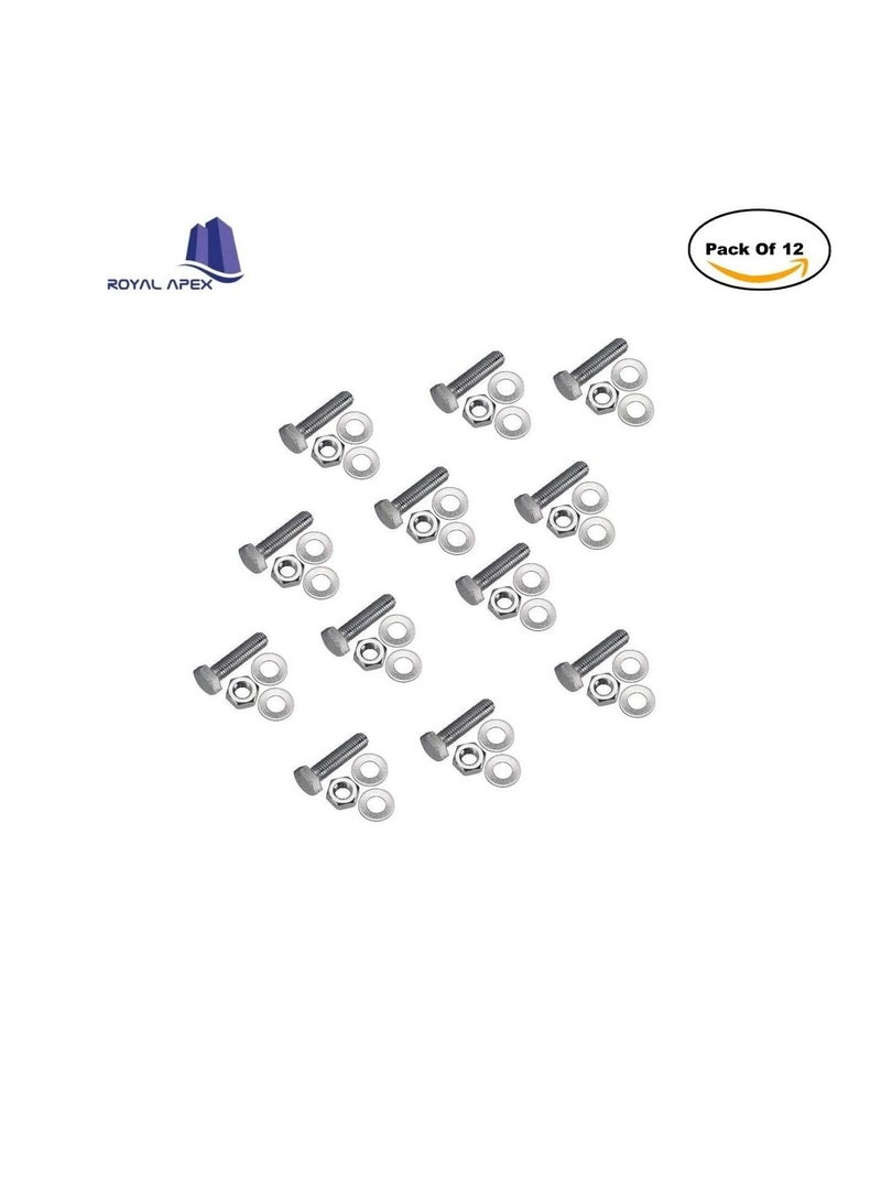 12 pcs Hex Head Screw Bolts Nuts & Washers Fully Thread GI Plain Finish Bolt Set. (8, 100M) - Image 2