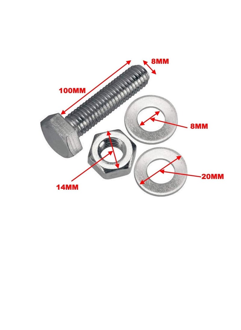 12 pcs Hex Head Screw Bolts Nuts & Washers Fully Thread GI Plain Finish Bolt Set. (8, 100M) - Image 3