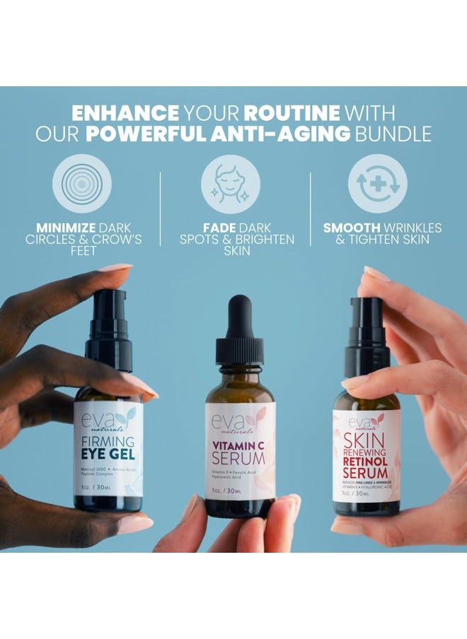 Eva Naturals - Facelift in a Bottle - 3-in-1 Anti-Aging Set with Retinol Serum, Vitamin C Serum and Eye Gel - Formulated to Reduce Wrinkles, Fade Dark Spots and Treat Under-Eye Bags - Premium Quality - Image 1