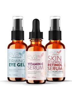 Facelift in a Bottle - 3-in-1 Anti-Aging Set with Retinol Serum, Vitamin C Serum and Eye Gel - Formulated to Reduce Wrinkles, Fade Dark Spots and Treat Under-Eye Bags - Premium Quality