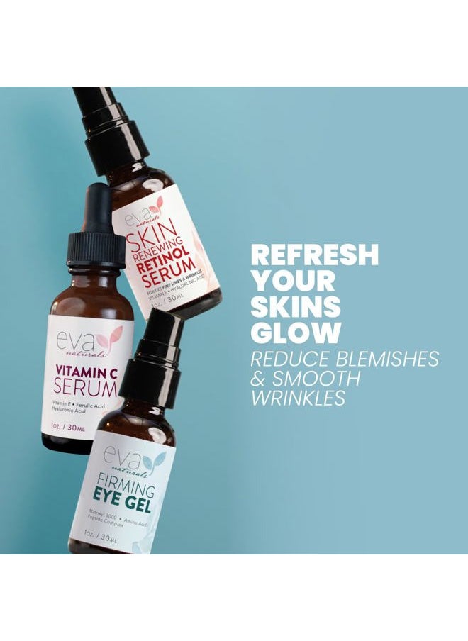 Eva Naturals - Facelift in a Bottle - 3-in-1 Anti-Aging Set with Retinol Serum, Vitamin C Serum and Eye Gel - Formulated to Reduce Wrinkles, Fade Dark Spots and Treat Under-Eye Bags - Premium Quality - Image 1