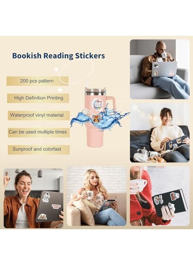 إيروريكس - 200 قطعة من ملصقات قراءة الكتب المقاومة للماء لأكواب Kindle والهواتف المحمولة والكمبيوتر اللوحي وملصقات تزيين سطح الكتب للبالغين لأجهزة الكمبيوتر المحمول ومحبي الكتب والإكسسوارات - Image 1