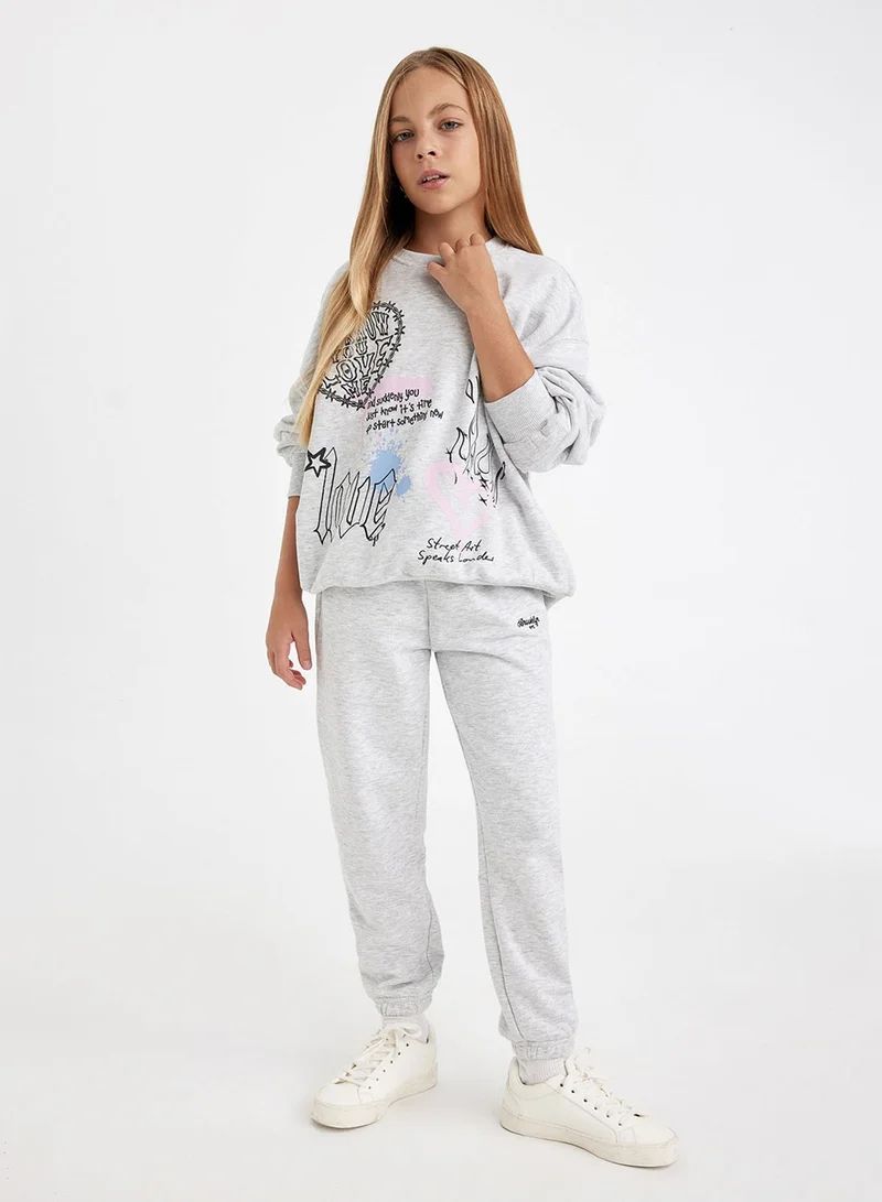DeFacto Printed Elasticated Cuffed Grey Jogger Pants With Pockets