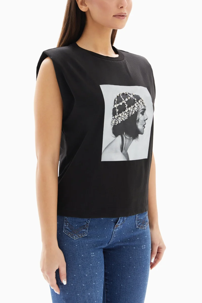 Wecre8 Black Woman Printed Sleeveless Top By WECRE8