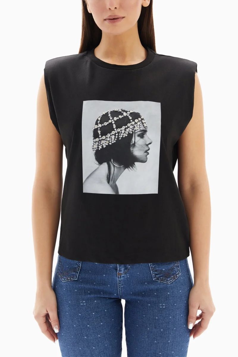 Wecre8 Black Woman Printed Sleeveless Top By WECRE8