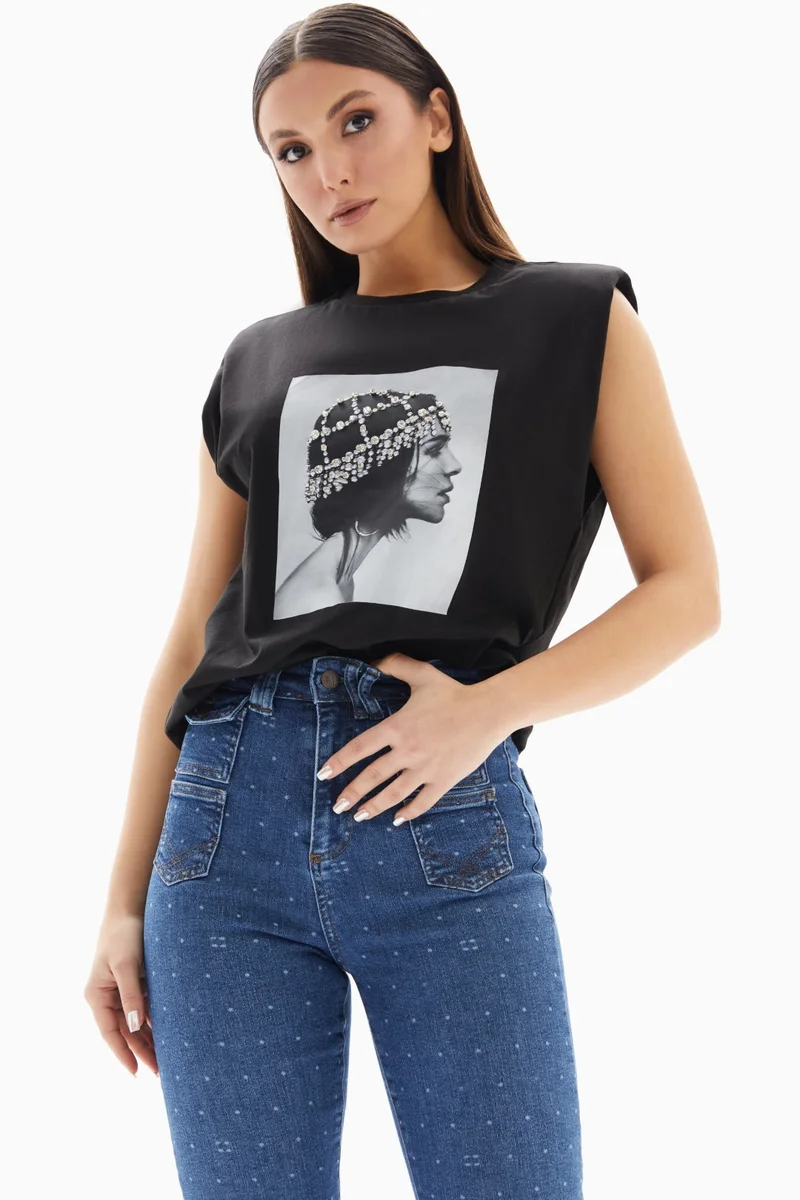 Wecre8 Black Woman Printed Sleeveless Top By WECRE8