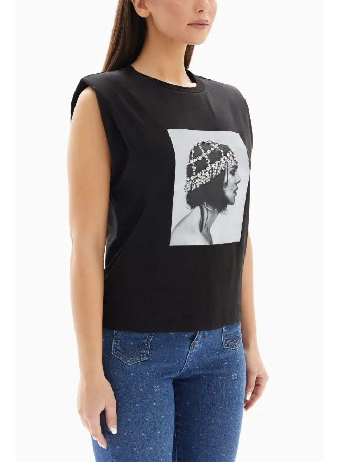 Wecre8 Black Woman Printed Sleeveless Top
