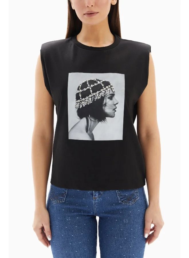 Wecre8 Black Woman Printed Sleeveless Top