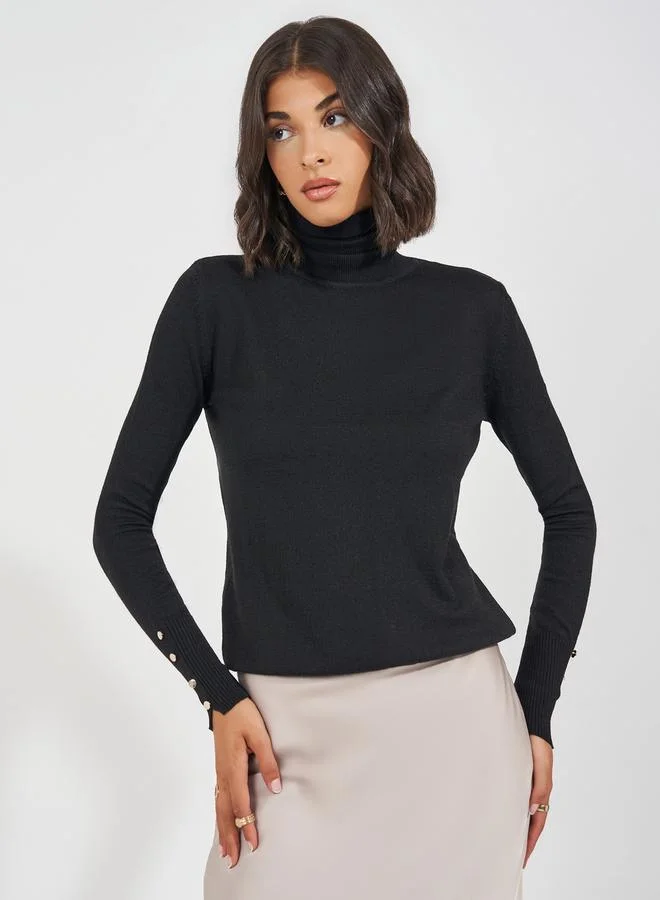 Styli Slim Fit Turtle Neck Sweater with Button Cuff Detail