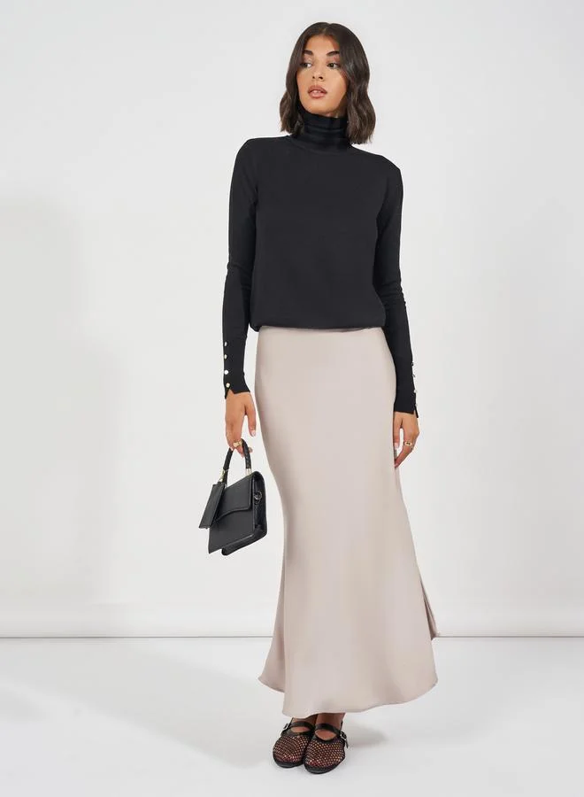 Styli Slim Fit Turtle Neck Sweater with Button Cuff Detail