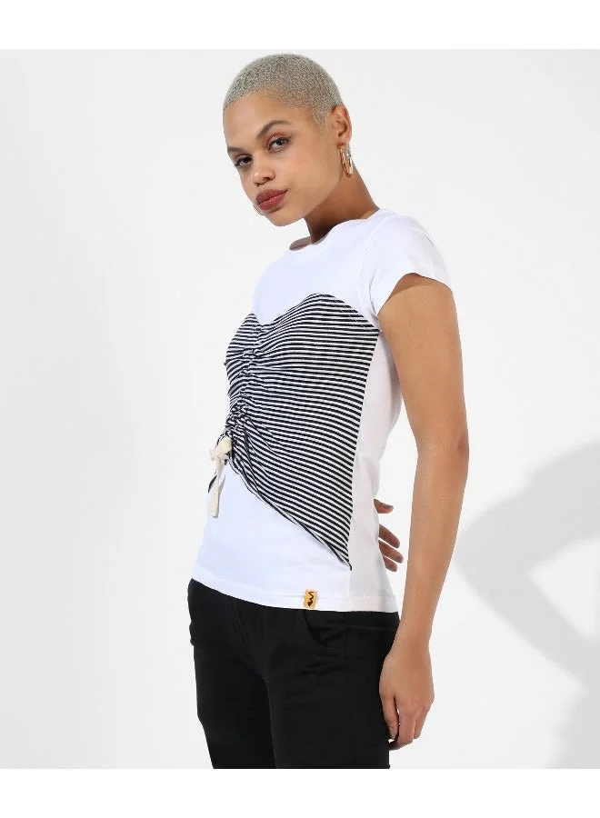 Campus Sutra Women's Multicolour Ruched Stripe Top