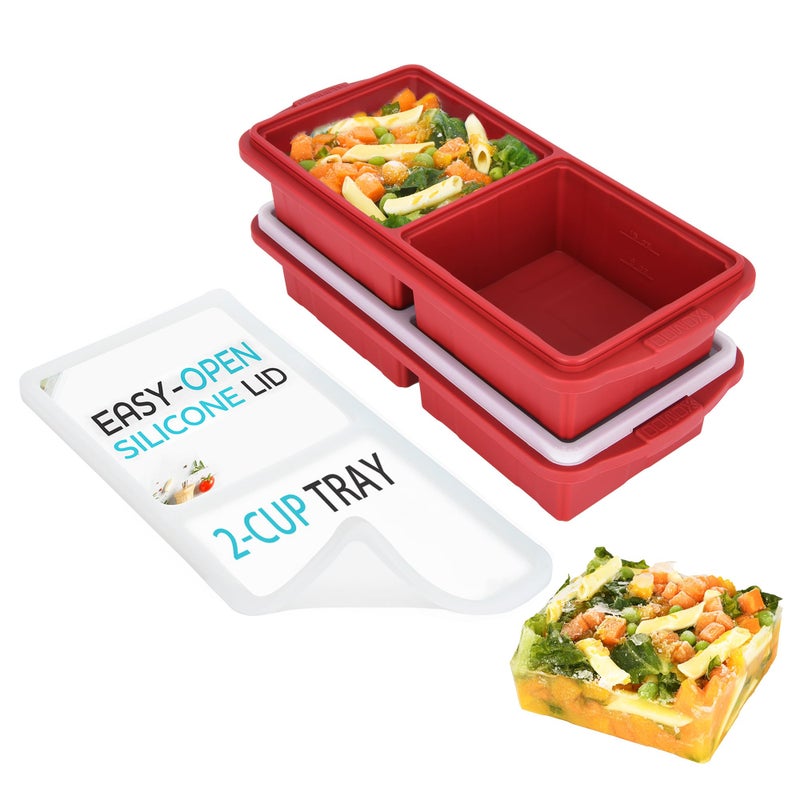 XOMOO Silicone Freezer Tray With LidSoup Freezer Container molds2cup Extra Large Ice Cube Traymakes 4 perfect 500ml portions cubes For freezing soupstewssaucesOvenDishwasherSafe2Pack
