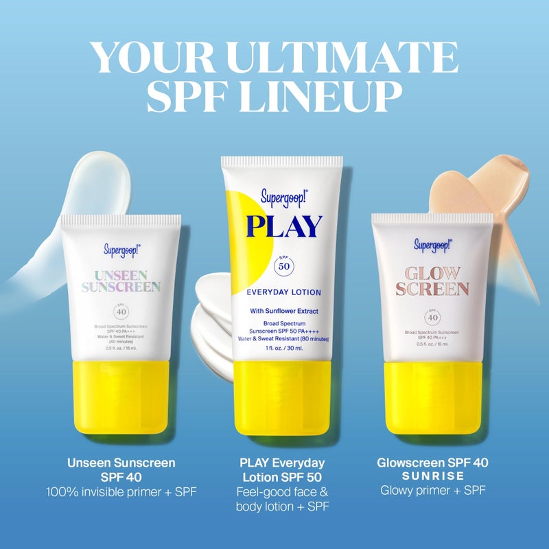 Supergoop! SPF Bestsellers Starter Set - Includes PLAY Everyday Lotion SPF 50 (1 fl oz), Unseen Sunscreen SPF 40 (0.5 fl oz) & Glowscreen SPF 40 (0.5 fl oz) - Image 2