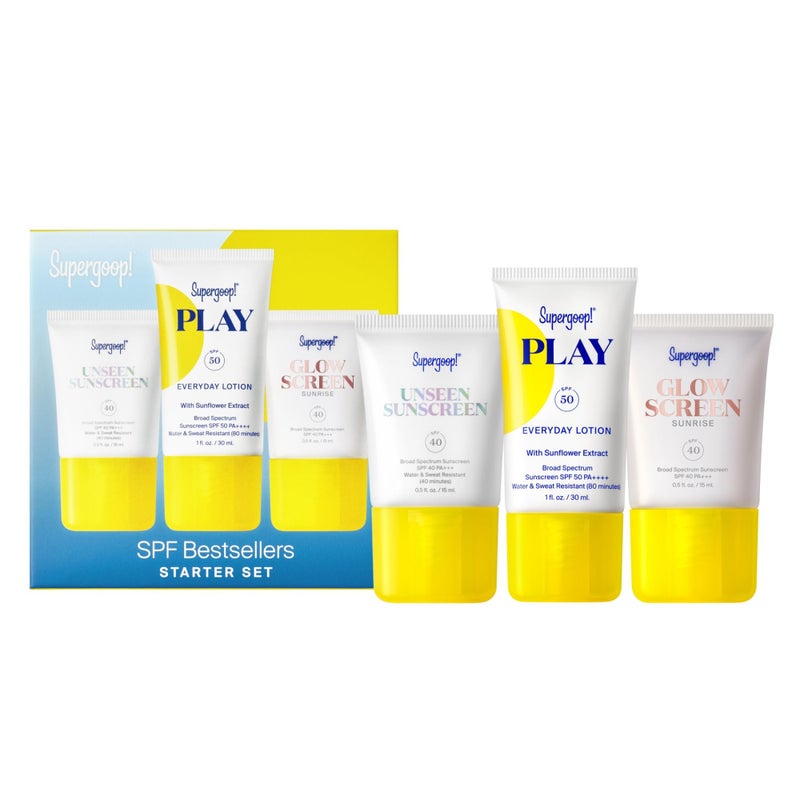 Supergoop! SPF Bestsellers Starter Set - Includes PLAY Everyday Lotion SPF 50 (1 fl oz), Unseen Sunscreen SPF 40 (0.5 fl oz) & Glowscreen SPF 40 (0.5 fl oz) - Image 1