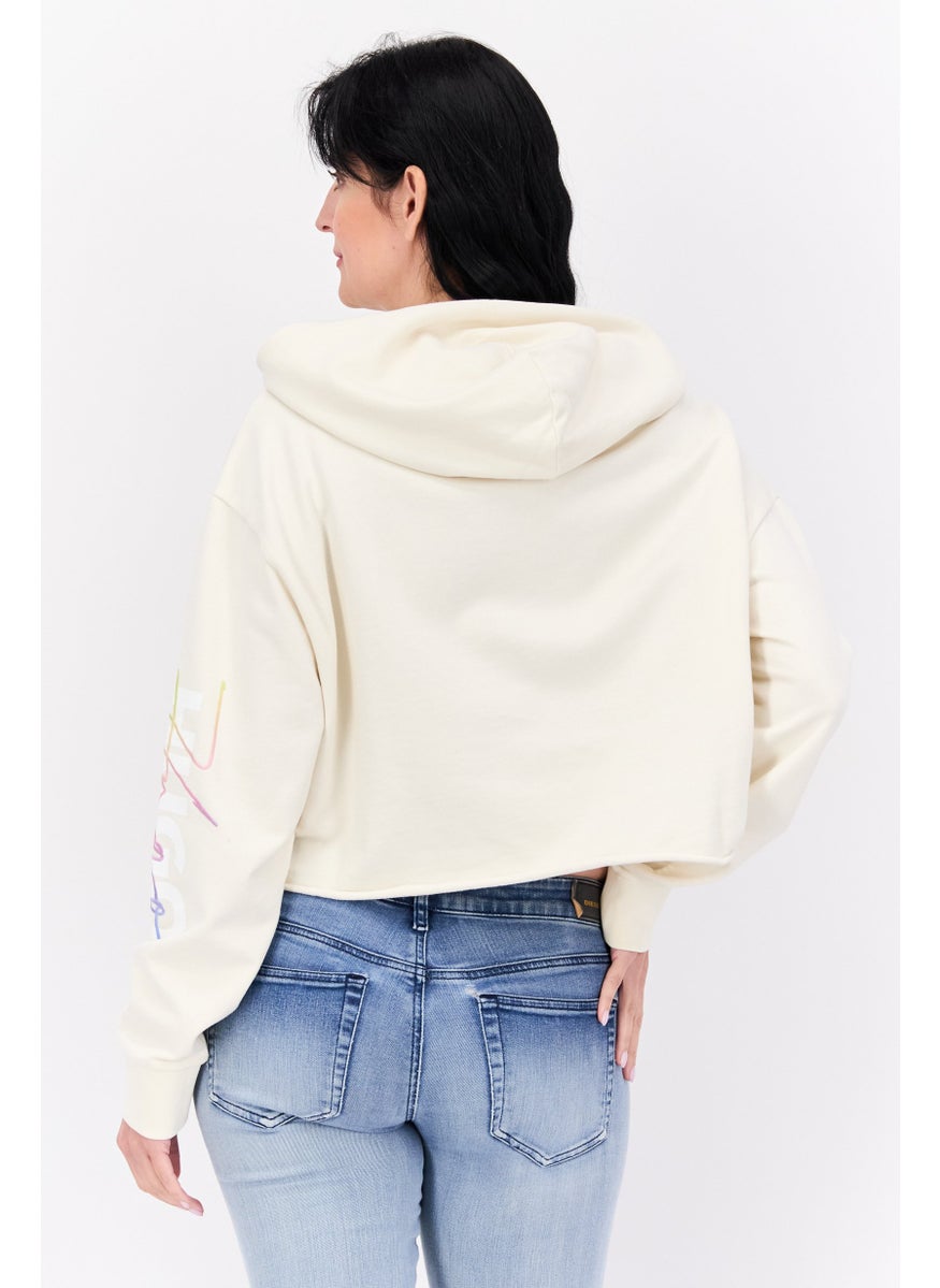 HUGO BOSS - Women Hooded Solid Long Sleeves Sweatshirt, Beige - Image 1