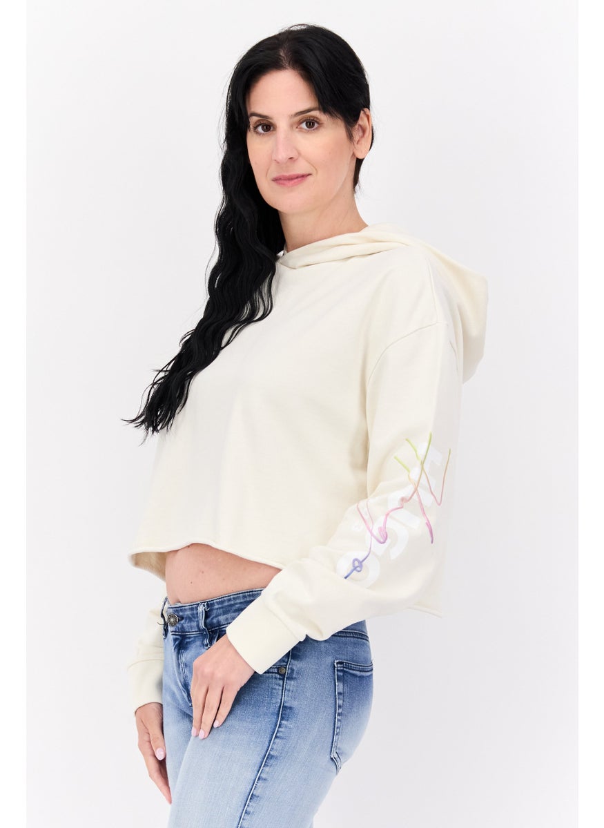 HUGO BOSS - Women Hooded Solid Long Sleeves Sweatshirt, Beige - Image 1
