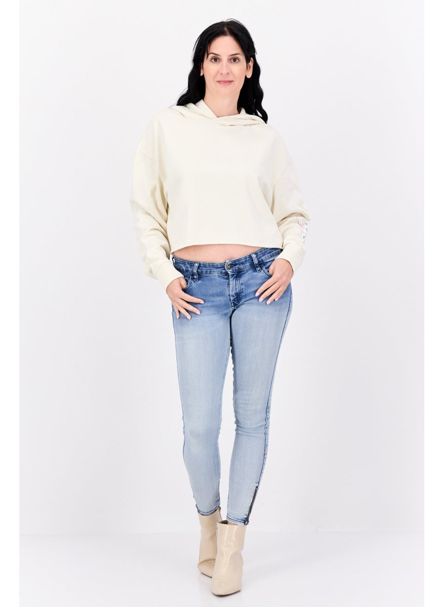 HUGO BOSS - Women Hooded Solid Long Sleeves Sweatshirt, Beige - Image 1