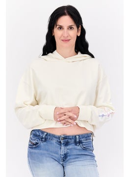 Women Hooded Solid Long Sleeves Sweatshirt, Beige