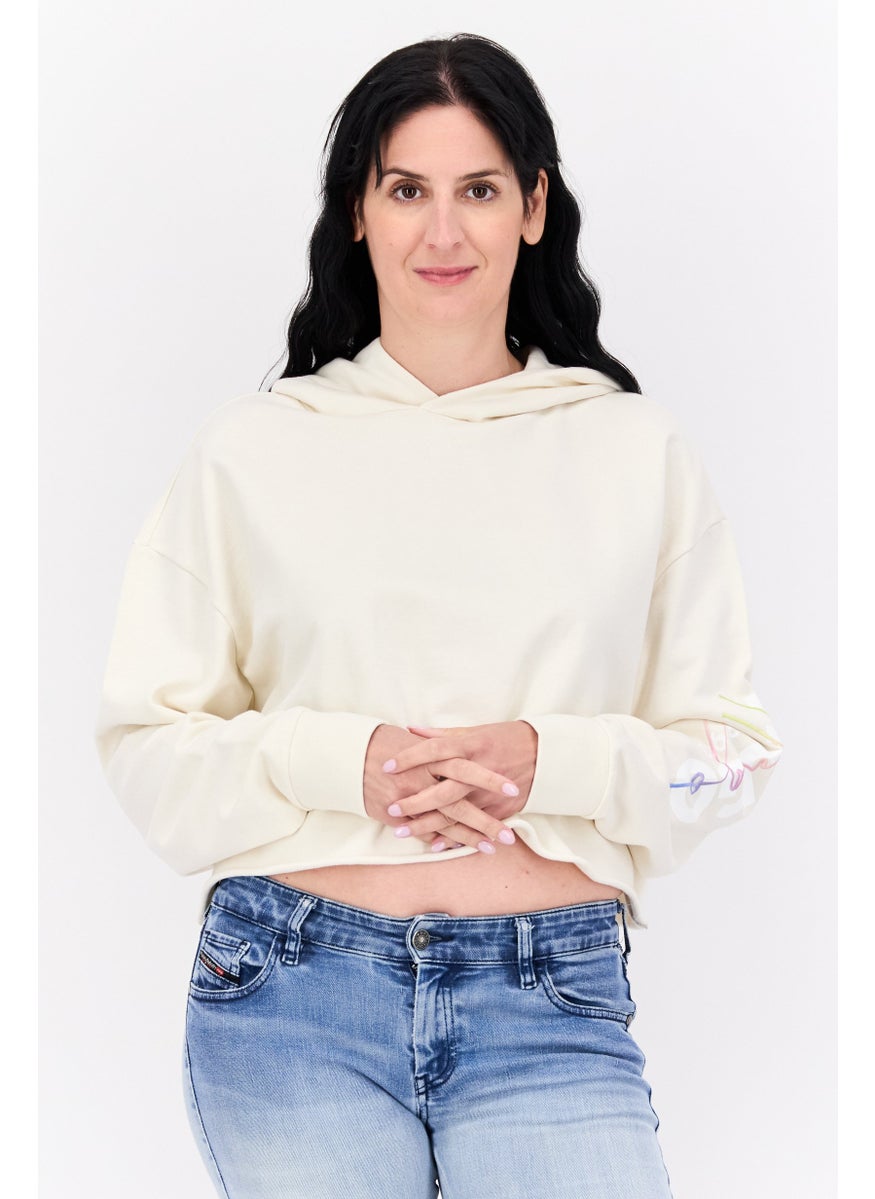 HUGO BOSS - Women Hooded Solid Long Sleeves Sweatshirt, Beige - Image 1
