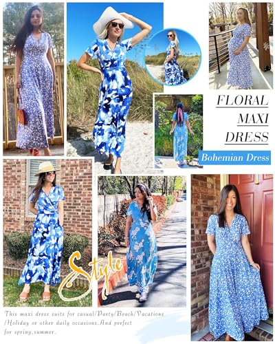 AUSELILY Maxi Dresses for Women Ankle Length Floral Print Beach Long Flowy Dress with Pockets Purple Little Flower M - Image 2