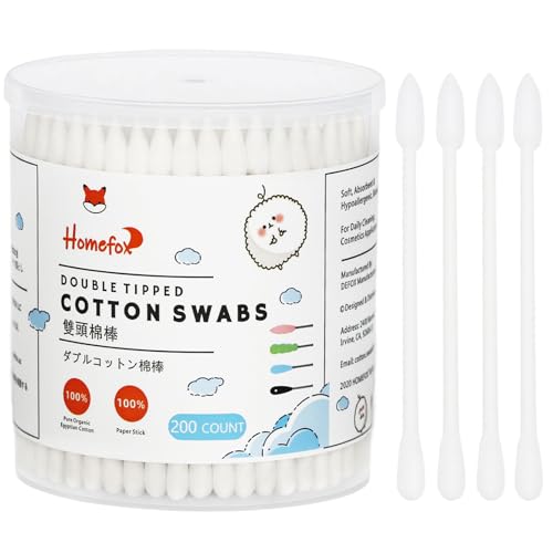 HOMEFOX Cotton Swabs Precision Pointed 200 Count Pointy Organic Cotton Buds Double Side Tightly Wrapped Cotton Tips Paper Stick Soft Gentle LintFree CrueltyFree Pointy Round White - Image 2