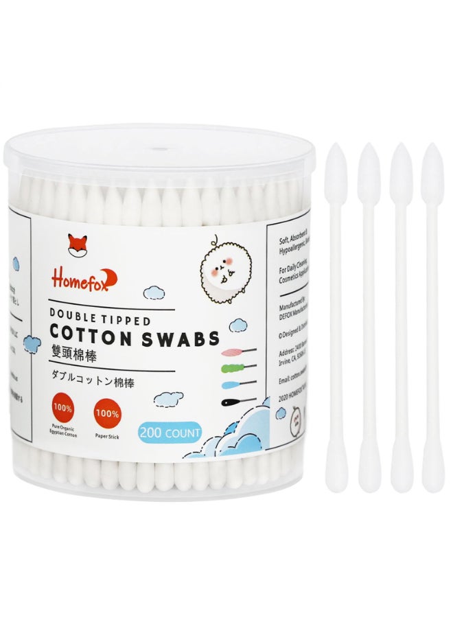 HOMEFOX Cotton Swabs Precision Pointed 200 Count Pointy Organic Cotton Buds Double Side Tightly Wrapped Cotton Tips Paper Stick Soft Gentle LintFree CrueltyFree Pointy Round White - Image 3